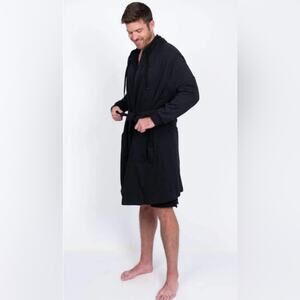 The DudeRobe - Luxury Hooded Bathrobe Size L/XL Black - Loungewear Pajamas Comfy